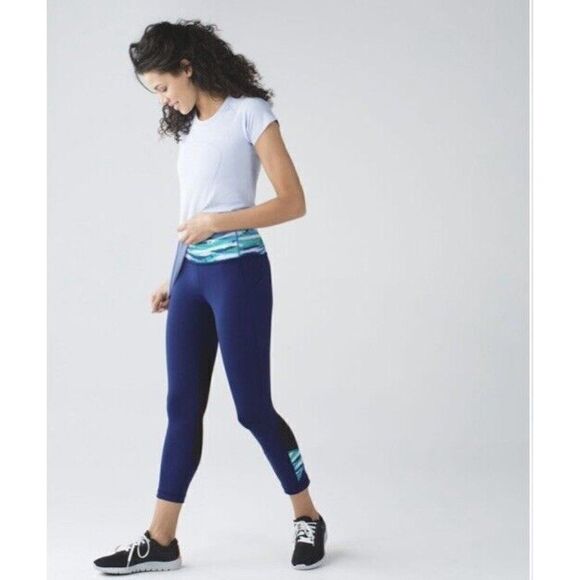 Lululemon Pace Rival Cropped Leggings Pants Hero Blue / Seven Wonders Multi Sz 8 - Picture 4 of 12